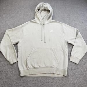 Nike Mini Swoosh Hoodie Cream Beige Pullover Sweatshirt Mens Medium Classic